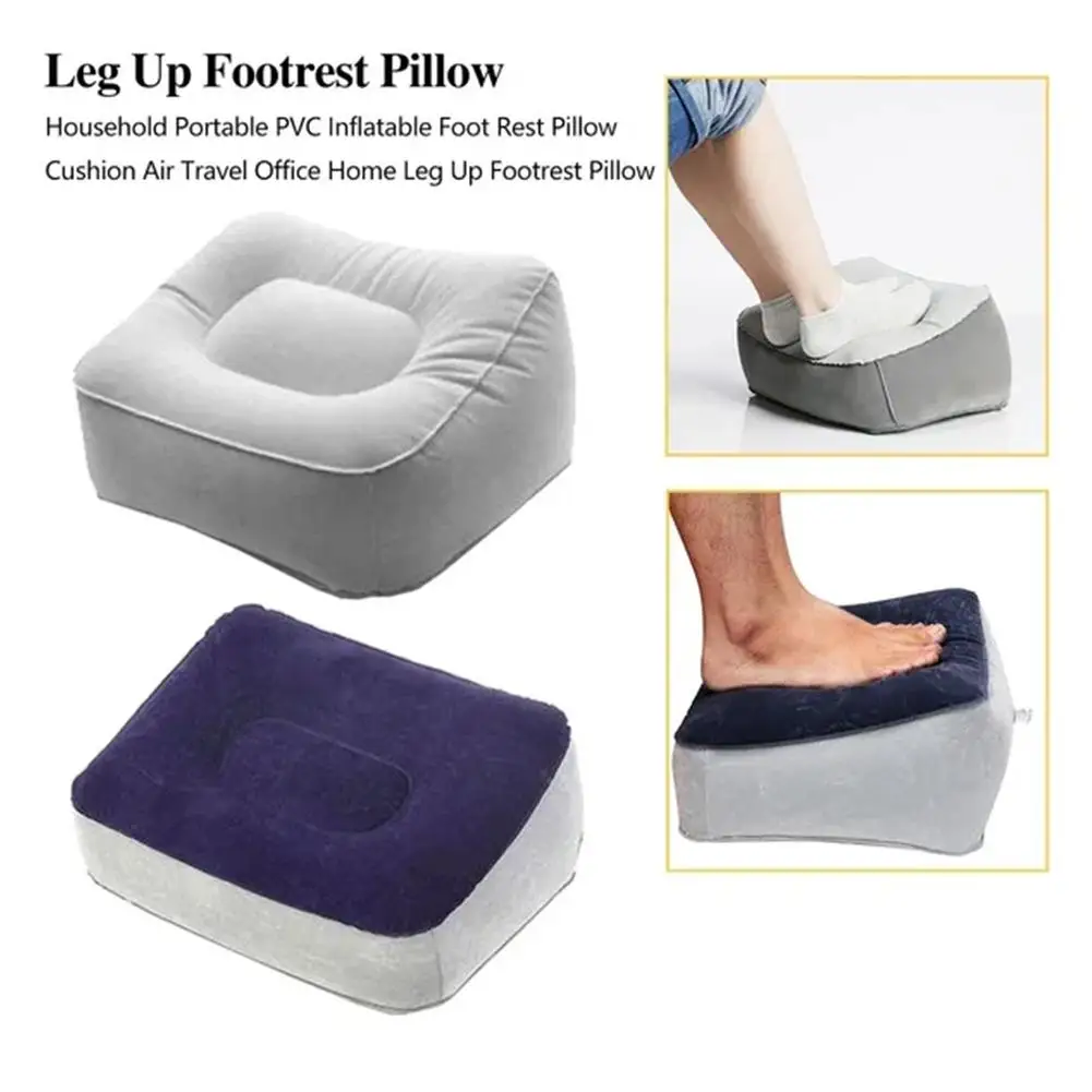 Portable Soft Footrest Pillow PVC Inflatable Foot Rest Up Pillow Home Feet Office Folding Relaxing Cushion Leg Travel Tool O0Z7