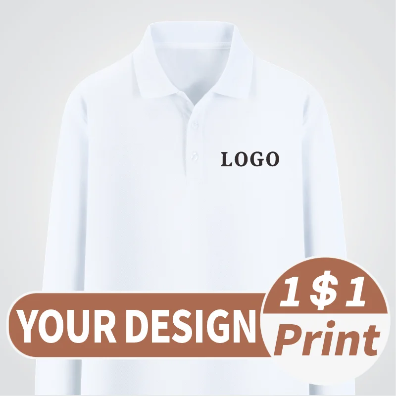 

Customized long sleeved polo shirt with lapel collar Print logo on autumn advertising shirts Company group clothing embroidered