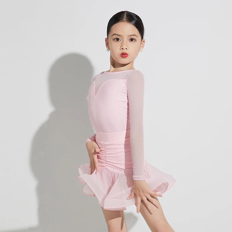 فساتين مسابقة قاعة الرقص للأطفال البنات الوردي السالسا التانغو السامبا رومبا الرقص اللاتينية فستان أطفال ملابس الرقص العروض