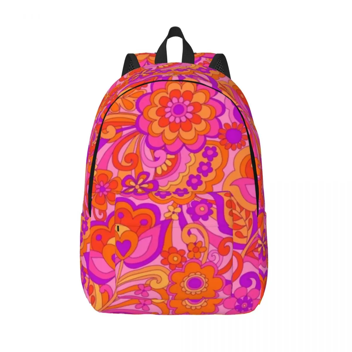 Pink Flower Power Canvas Backpacks 60s inspired Happy Design Cycling Big Backpack Cool Bags