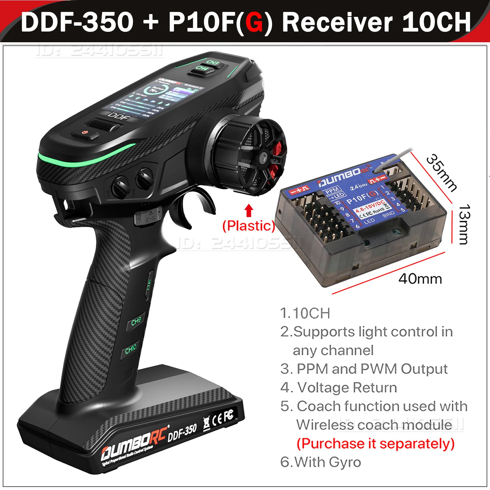 DUMBORC DDF-350 10CH 2,4G Digital Sender Fernbedienung HD Bildschirm 4/6/10 Kanal Gyro Empfänger für RC Auto Tank Boot Roboter