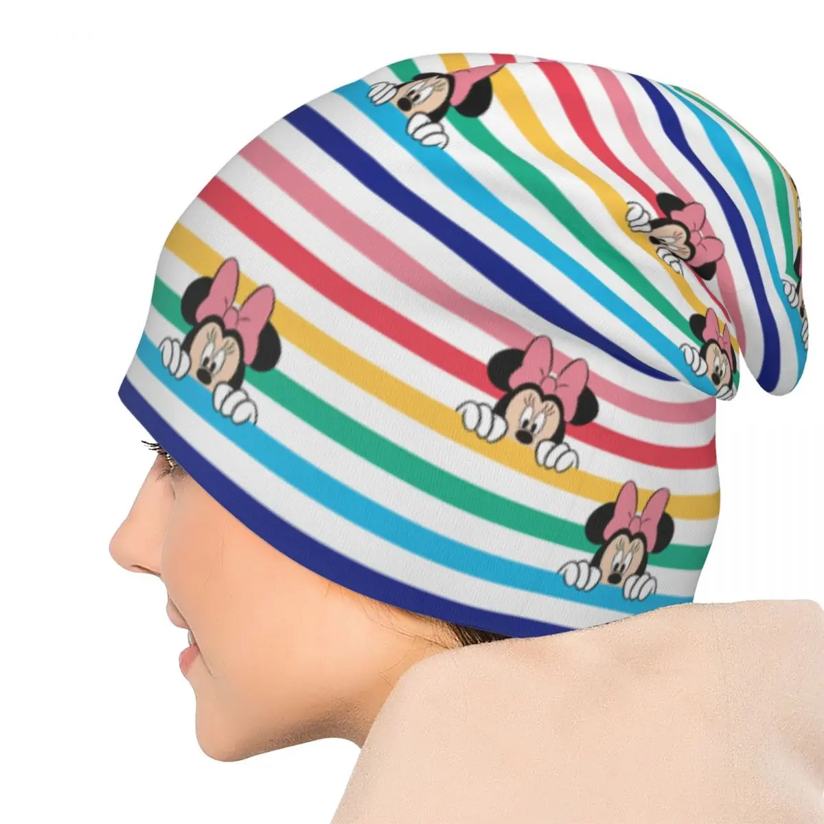 Peekaboo قوس قزح ميني ميكي ماوس نمط قبعات الهيب هوب للجنسين في الهواء الطلق Skullies قبعة صغيرة الربيع الدافئة ذات الاستخدام المزدوج بونيه قبعة