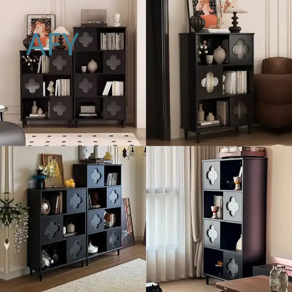 Medieval Style Solid Wood Bookcase for French Vintage Living Room Storage Cabinet Display Shelf for Home Office Decor