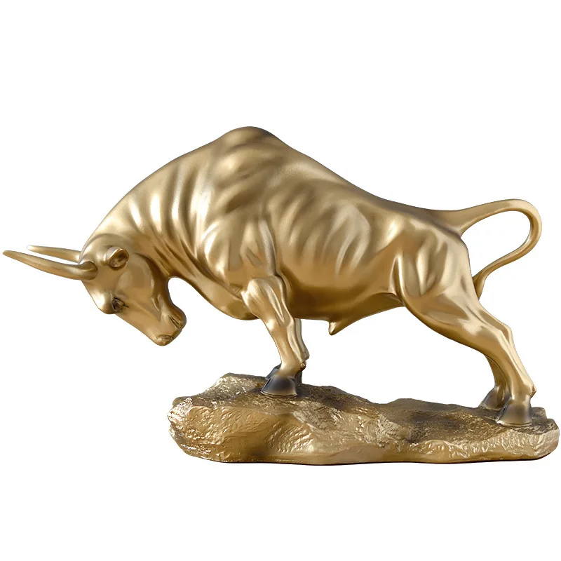 Bronze-like Bull Statue Resin Animal Sculpture Prosperity Ornament Living Room Office Housewarming Opening Gift