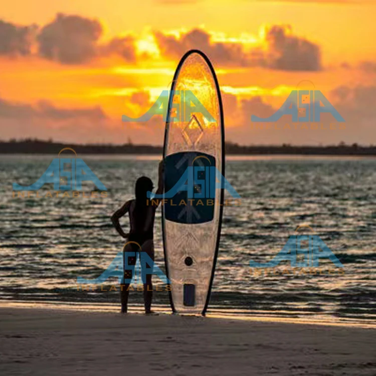 Crystal Clear Bottom Sup Stand Up Transparent Paddle Board,Transparent Paddle Board Stand Up Surf Board With Foot Leash