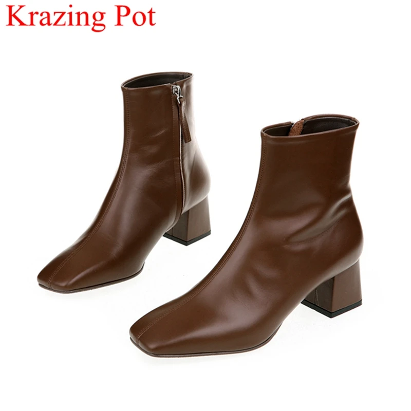 Genuine Leather Zipper Square Toe High Heels Women Ankle Boots Nightclub Fashion Boots Party Vacation Elegant 2023 Winter Shoes