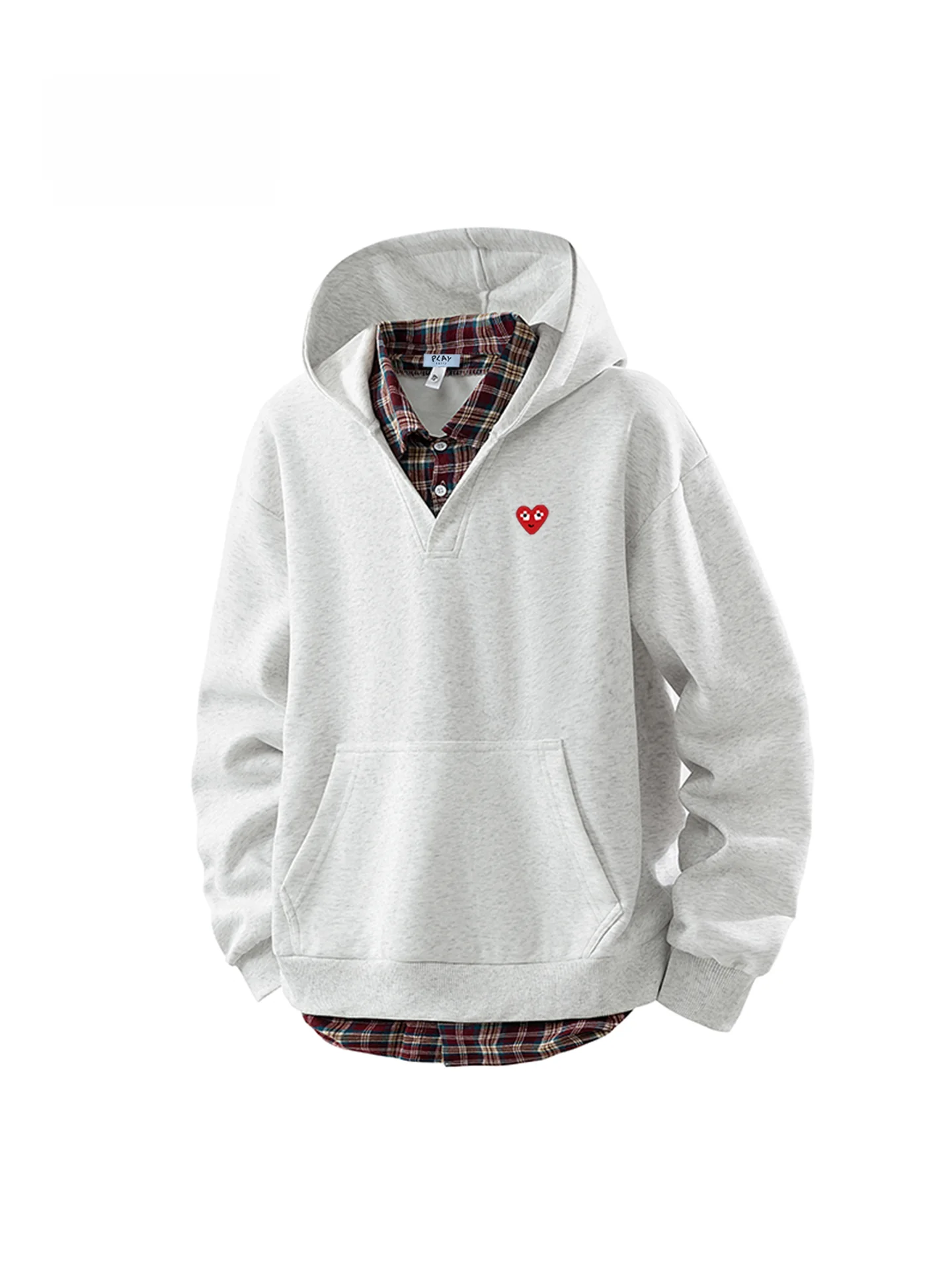 

Свободная повседневная толстовка в клетку с капюшоном, осенняя новинка, классический цветной дизайн, имитация двухслойности, для мужчин, женщин и пар.