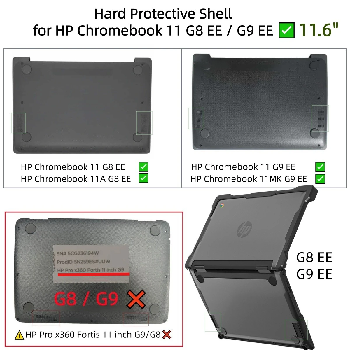 Hard Protective Case For HP Chromebook 11 G8 EE / 11A G8 EE / 11MK G9 EE 11.6 Inch Education Edition Laptop Shockproof Cover