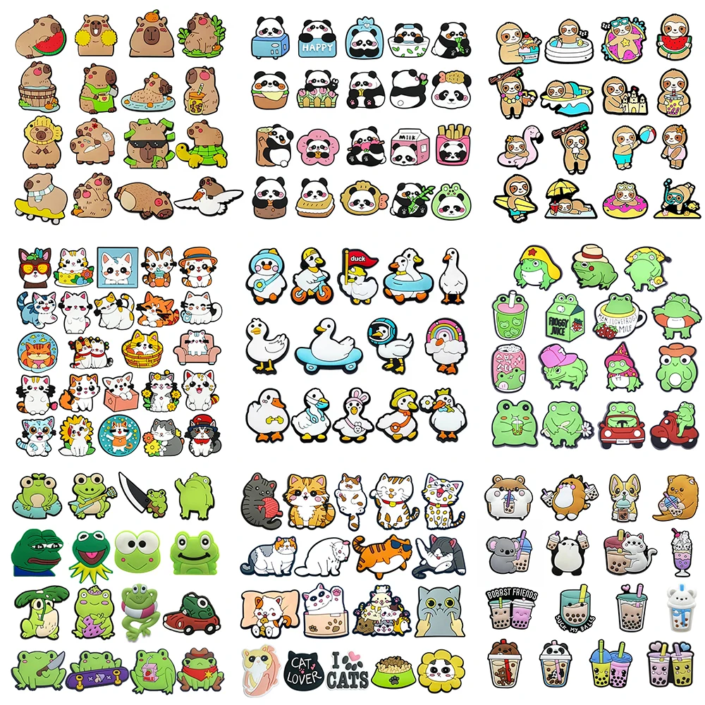 

14-24pcs Animal series Shoe Charms Cute Cat Frog Capybara Shoes Accessories Decorations fit Clog Sandals Garden Wristband