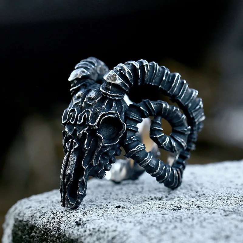 Vintage Animal Goat Rings For Men Gothic Stainless Steel Lucifer Goat Head Skull Ring Cool Men Boy Jewelry Gift Wholesale