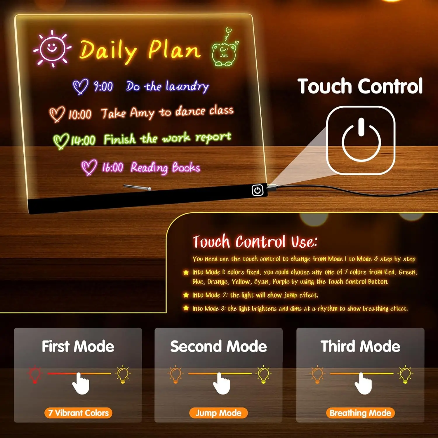 لوحة ملاحظات LED لعيد الميلاد RGB، لوحة رسائل أكريليك مضيئة مقاس 30 × 20 سم لوحة رسم LED للمكتب والمدرسة والمنزل