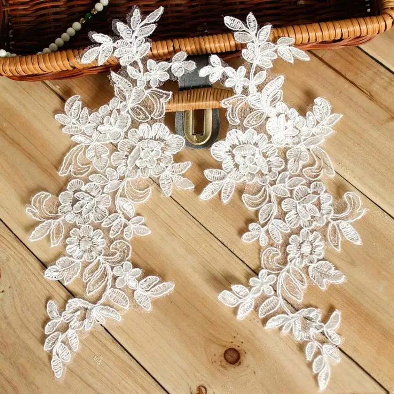 10 Stück Blumen-Spitzenapplikationen, Paar, bestickte Blumen-Aufnäher zum Aufnähen, Spitzenmotive zur Dekoration von Brautkleidern und Kleidungsstücken. – Detail 4
