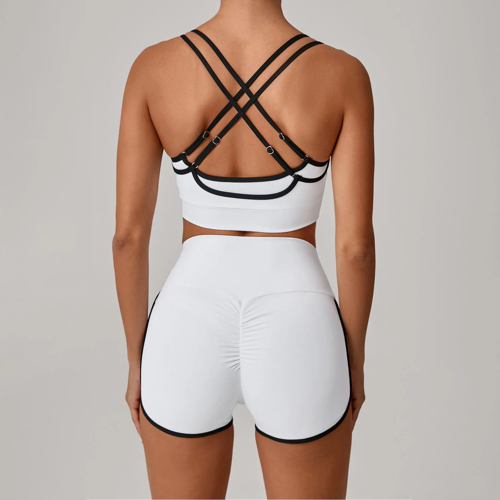 BetterMe Women's Sexy and Unique Yoga Set: Power Series sports bra, fitness leggings, and high-waisted athletic shorts, suitable