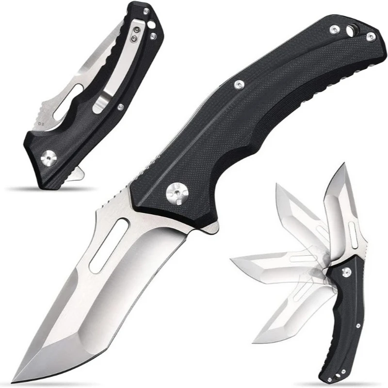 

Folding Pocket Outdoor Camping Hiking Survival Knife Tactical D2 Blade Portable Utility Fruit Self-defense Knives EDC Tools