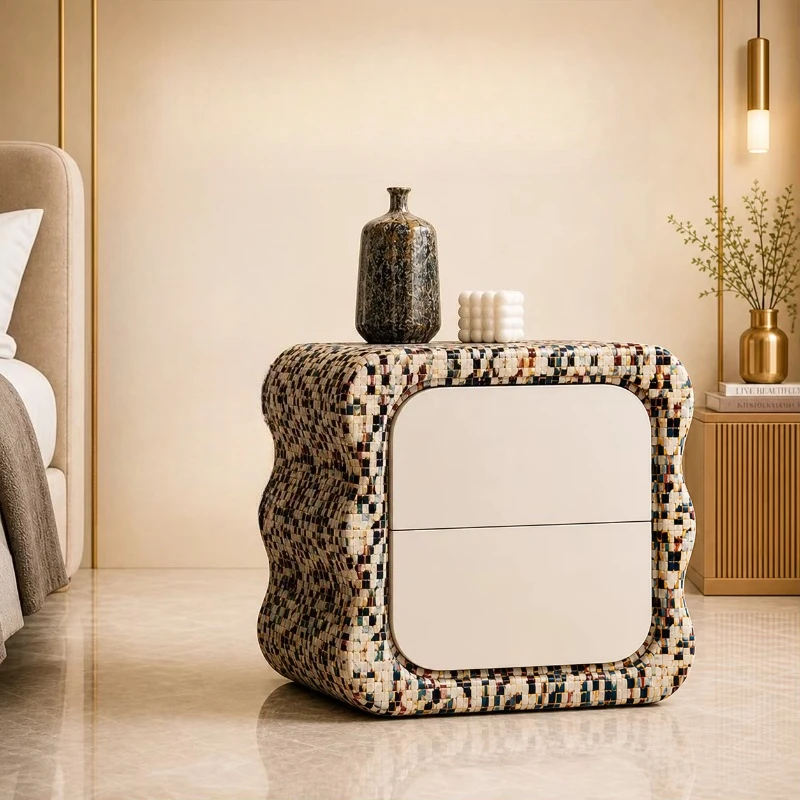 Modern painted wooden bedside table with 2 drawers, suitable for apartment bedroom hotel use