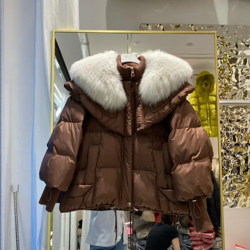 Nueva chaqueta de invierno para mujer, chaqueta holgada de piel de zorro para ir al trabajo, chaqueta de plumón de pato blanco