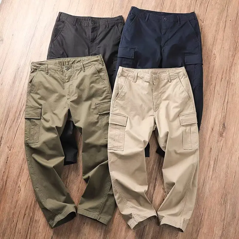

Spring Autumn Loose Fit Work Trousers Straight Leg Casual Pants Multiple kets Durable Waed Men's Faion Dirt Resistant