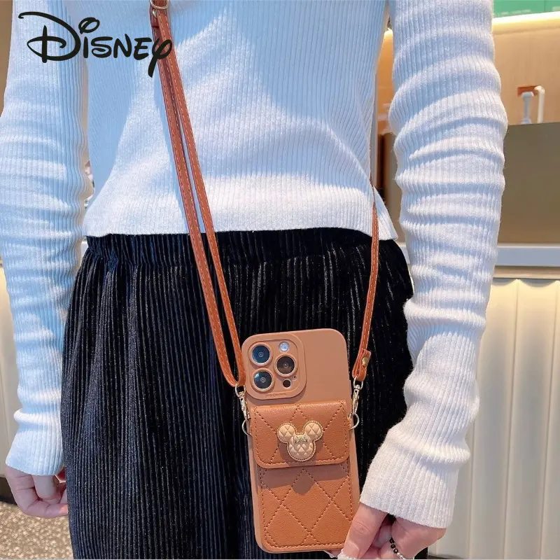Disney Minnie New Women's Crossbody Bag Fashionable High Quality Bank Card Bag Phone Case Cute Cartoon Credit Card Case