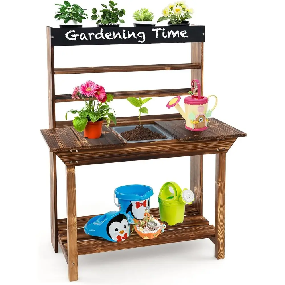 

Children's Outdoor Potting Bench with Removable Sink, 4 Planting Cups, Chalkboard, Ideal for Garden Play and Backyard Fun