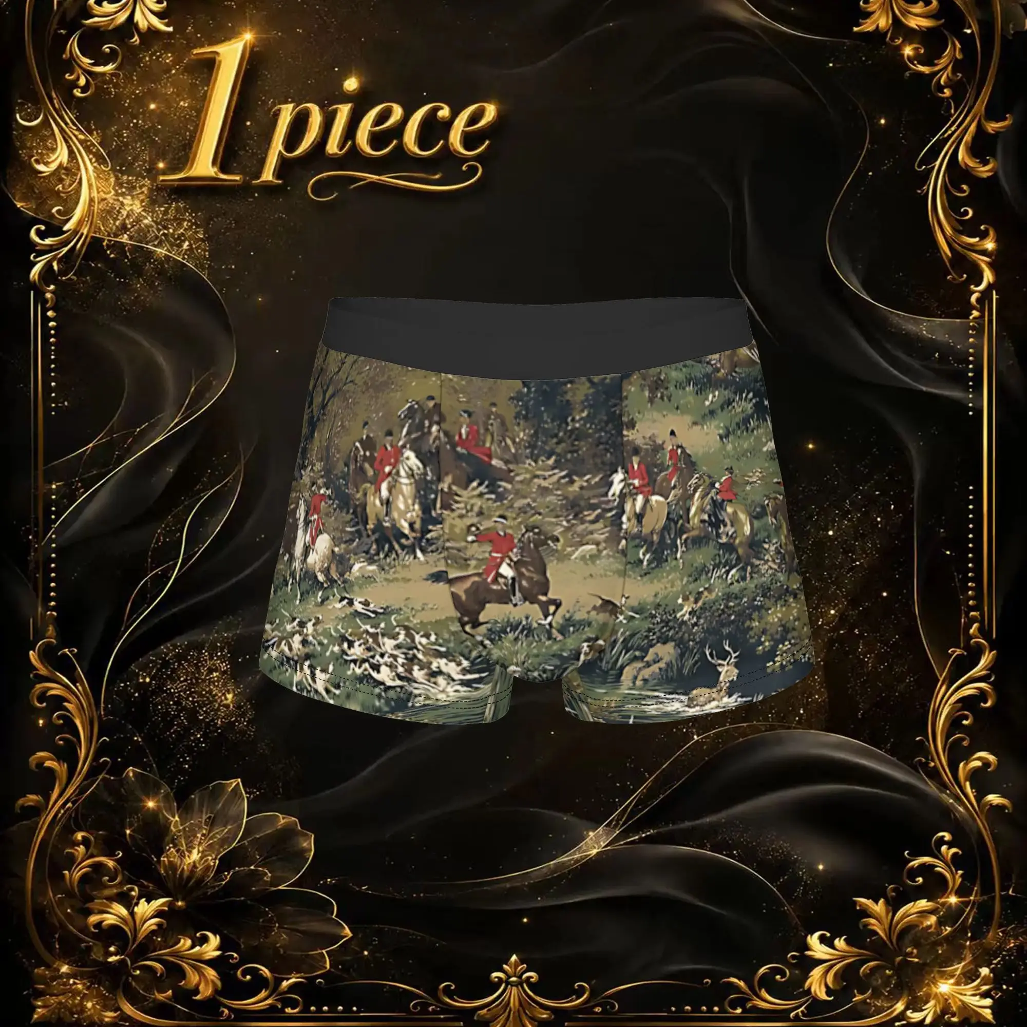 1pc Vintage Vintage Medieval Battle Scene Print Underpants Homme Panties Male Underwear Suitable Shorts Boxer Briefs