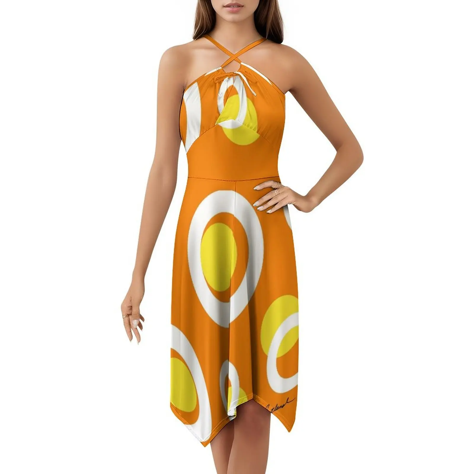 برتقالي أبيض أصفر دوائر عصرية للنساء فستان حفلات الشارع الشهير ملابس نادي مطبوعة عصرية للإناث برتقالي أبيض أصفر #5