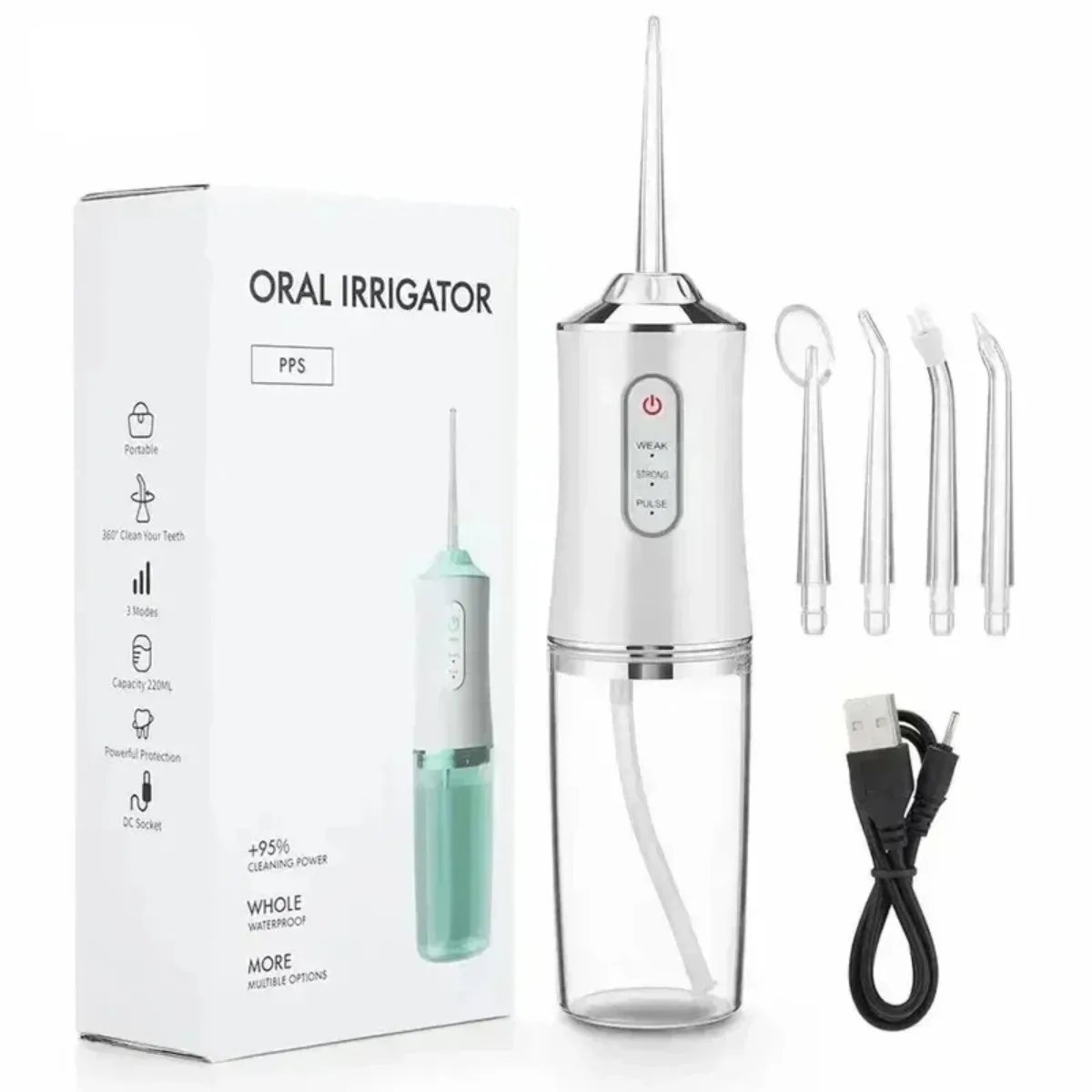 Oral Irrigator Portable Dental Water Flosser USB Rechargeable Water Jet Floss Tooth Pick 4 Jet Tip 220ml 3 Modes Teeth PH260