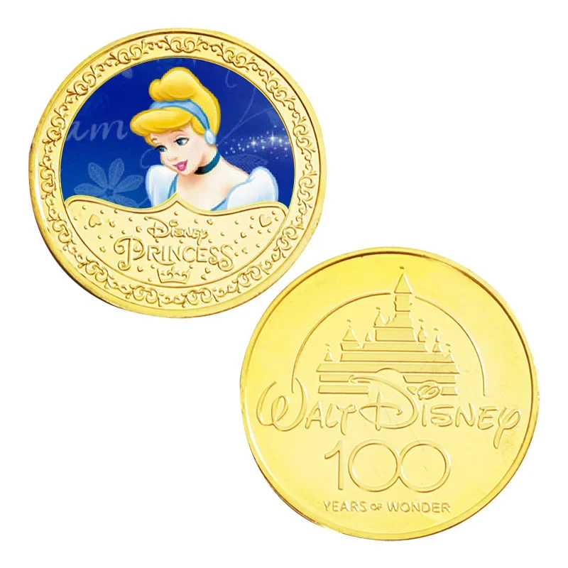 Disney Princess Commemorative Coin Ariel Belle Snow White Anna Elsa Action Anime Figure Coin Cute Cartoon Ornament Children Gift