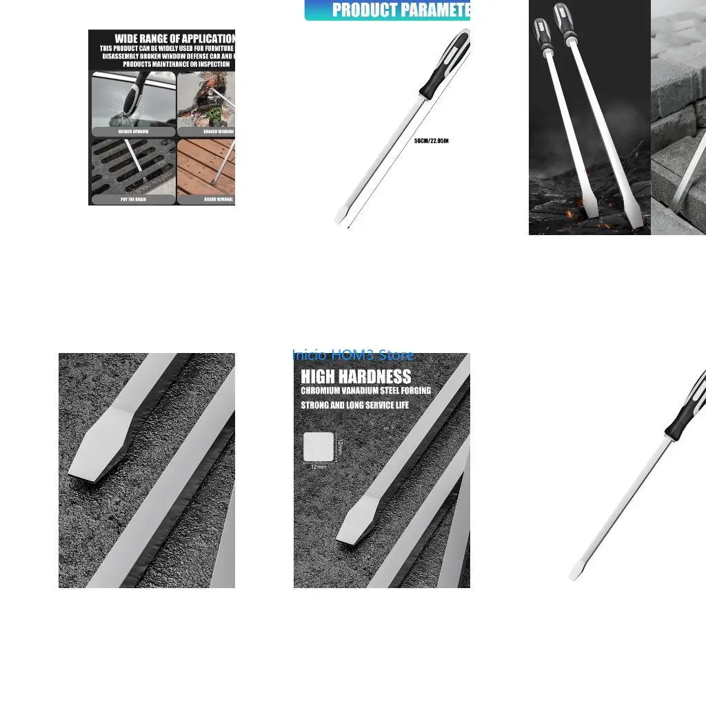 A5YD Extended Slotted Screwdriver Pry Tool Reinforced Steel & Rubber Coated Handle 22inch Flat Blade Screwdriver