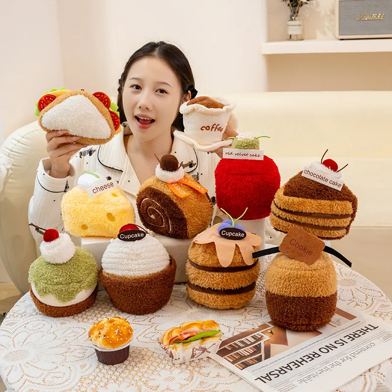 

Kawaii Cartoon Hightea Series Plush Toys Soft Stuffed Coffee Cake Cheese Cookie Doll Game&Taking Photo Props Funny Xmas Gift