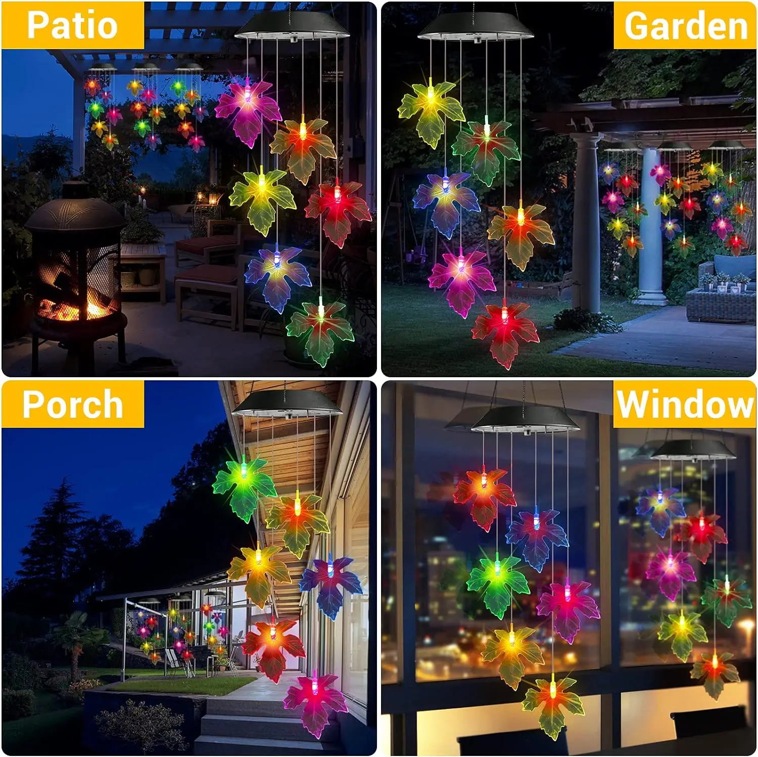 1pc Solar LED Wind Chimes, Color Changing Maple Leaf Wind Chimes, Waterproof Outdoor Wind Chimes For Gardens, Terraces, Parties,