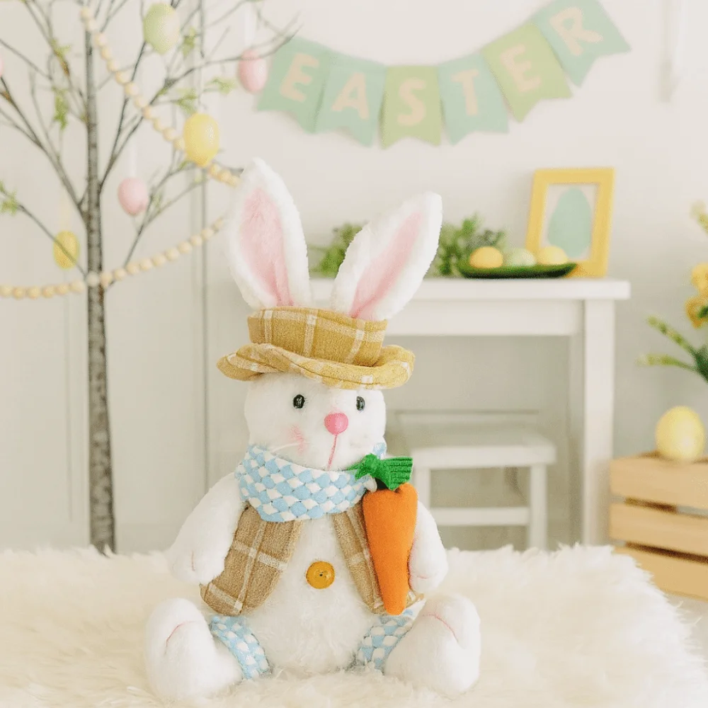 

Creative Easter Plush Bunny Ornament Cute Doll Cartoon Easter Rabbit Doll Soft Plush Sitting Figurine Easter Rabbit Ornament