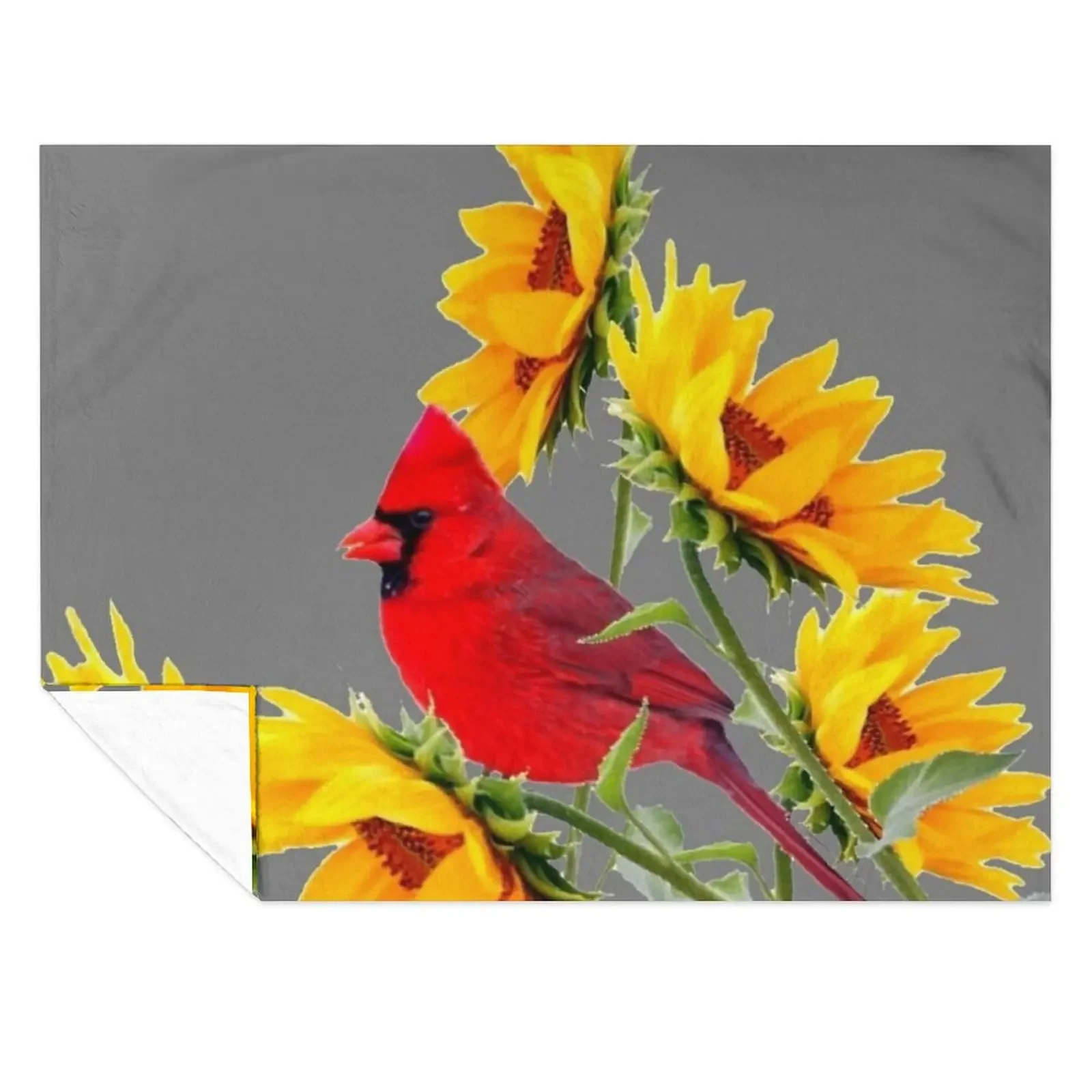 

RED CARDINAL & YELLOW SUNFLOWERS ON GREY A,RT Throw Blanket Nap Quilt Extra Large Throw Bed covers Blankets