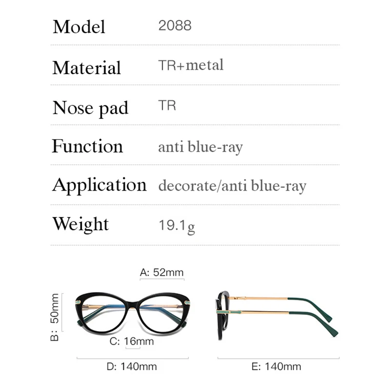 Women Fashion Cat Eye Shape Optical Glasses Frame with Recipe Prescription Female Eyewear Stylish Full Rim TR-90 Plastic Woman