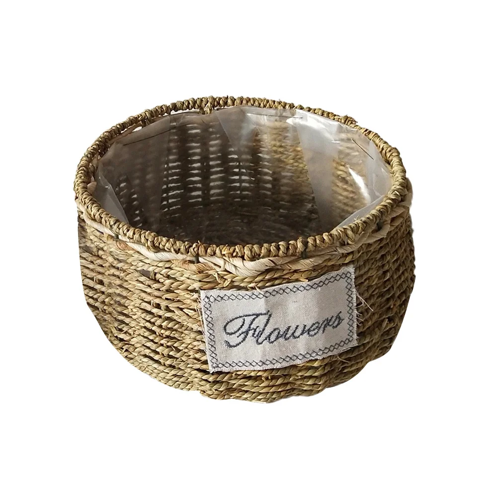 

FUNOMOCYA Hand Woven Straw Flower Pot Garden Decor Functional Sewing Basket