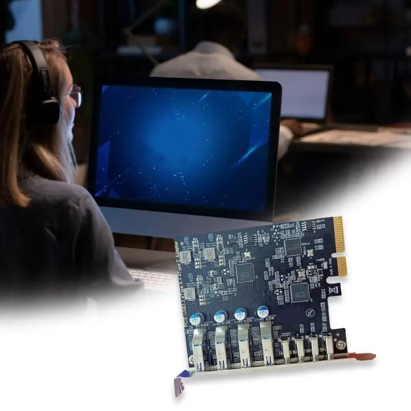 

652F PCIe to 4 USB 3.2 and 4 Type C Port Expansion Adapter Card for Desktops