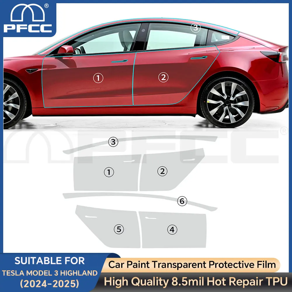 

PFCC Invisible Car Paint Protection Film Clear Bra PPF Decal Kit for Tesla Model 3 Highland 2024-Up Anti-Scratch Car Accessories