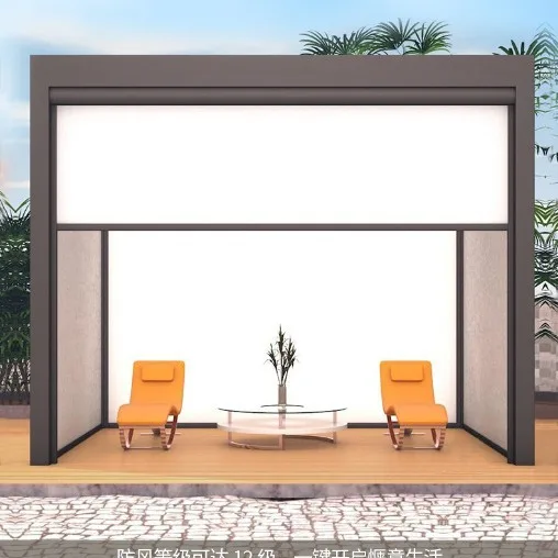 Modern Custom Blackout Sunshade Shades Electric Windproof Rainproof Smart Curtains for Villa Hotel Outdoor Easy Screw