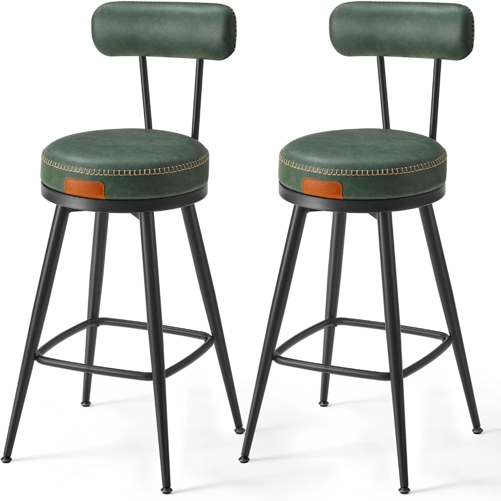 Bar Stools Set of 2, Counter Height Swivel Bar Stools with Back, Synthetic Leather with Stitching, 25.6-Inch Tall Barstools