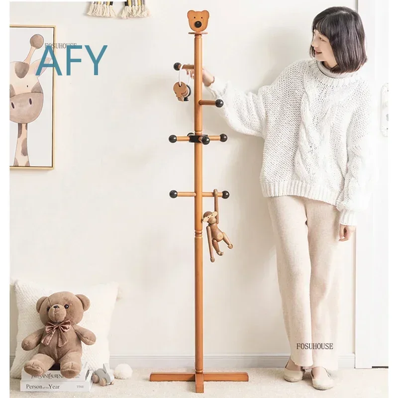 Solid Wood Cartoon Coat Rack for Living Room for Modern Floor Standing Coat Hanger for Entrance for Home Decor for