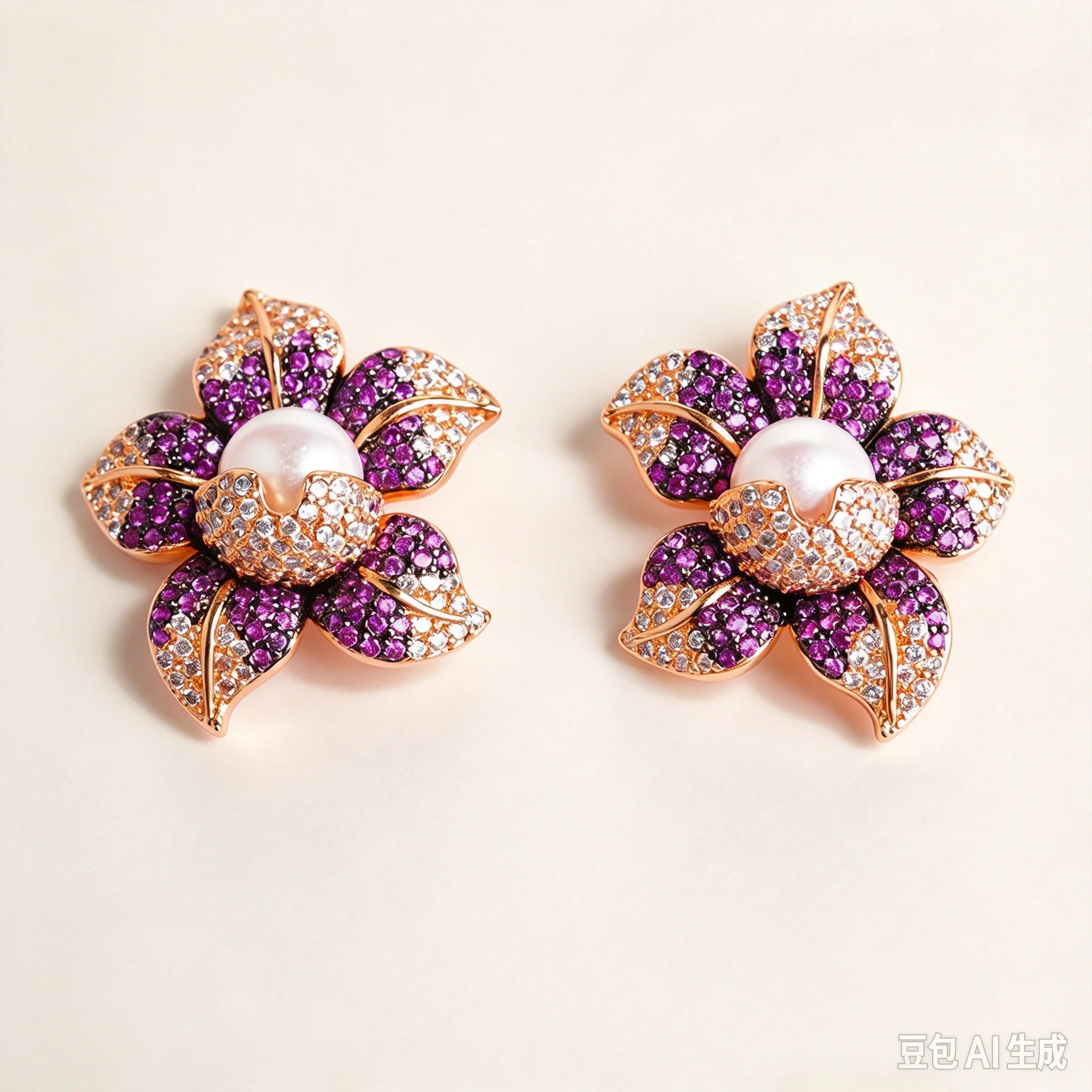 Cz Pave Pearl Earrings White Pearl Rose Golden Plated Cz Flower Earrings