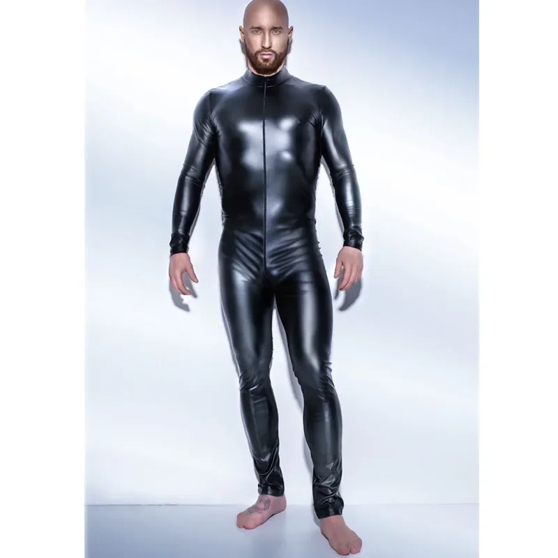 Männer Sexy Wetlook Kunstleder Latex Catsuit Body Heiße Erotische Dessous Zentai Homosexuell Fetisch Tragen PVC Kostüm Offenen Schritt Clubwear