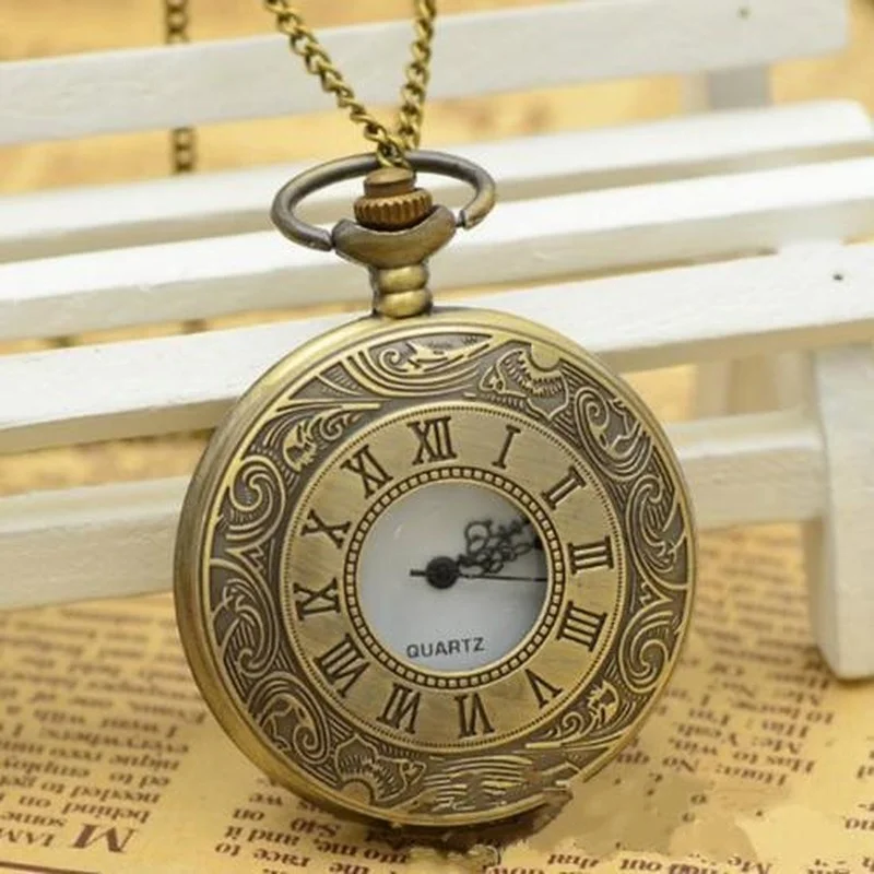 

Vintage Pocket Watch Antique Roman Number Quartz Steampunk Pocket Watches Black Hollow Out Pendant Clock Chain Necklace Men Gift
