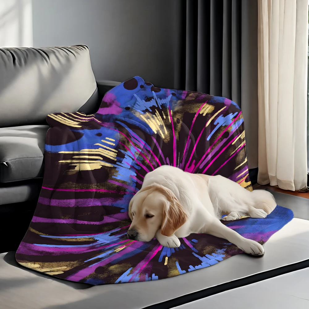 Psychedelic Star Burst Dark Flannel Blanket Warm Soft Halloween Christmas Decorative Couch Warm Cozy All-Season Gift