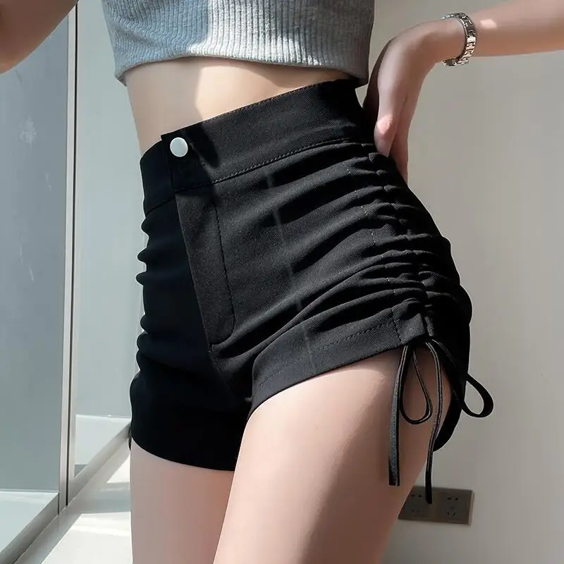 Shorts for Women with High Waists Fashion Design Small Hot Drawstrings Pleated Casual Wide-leg Pants
