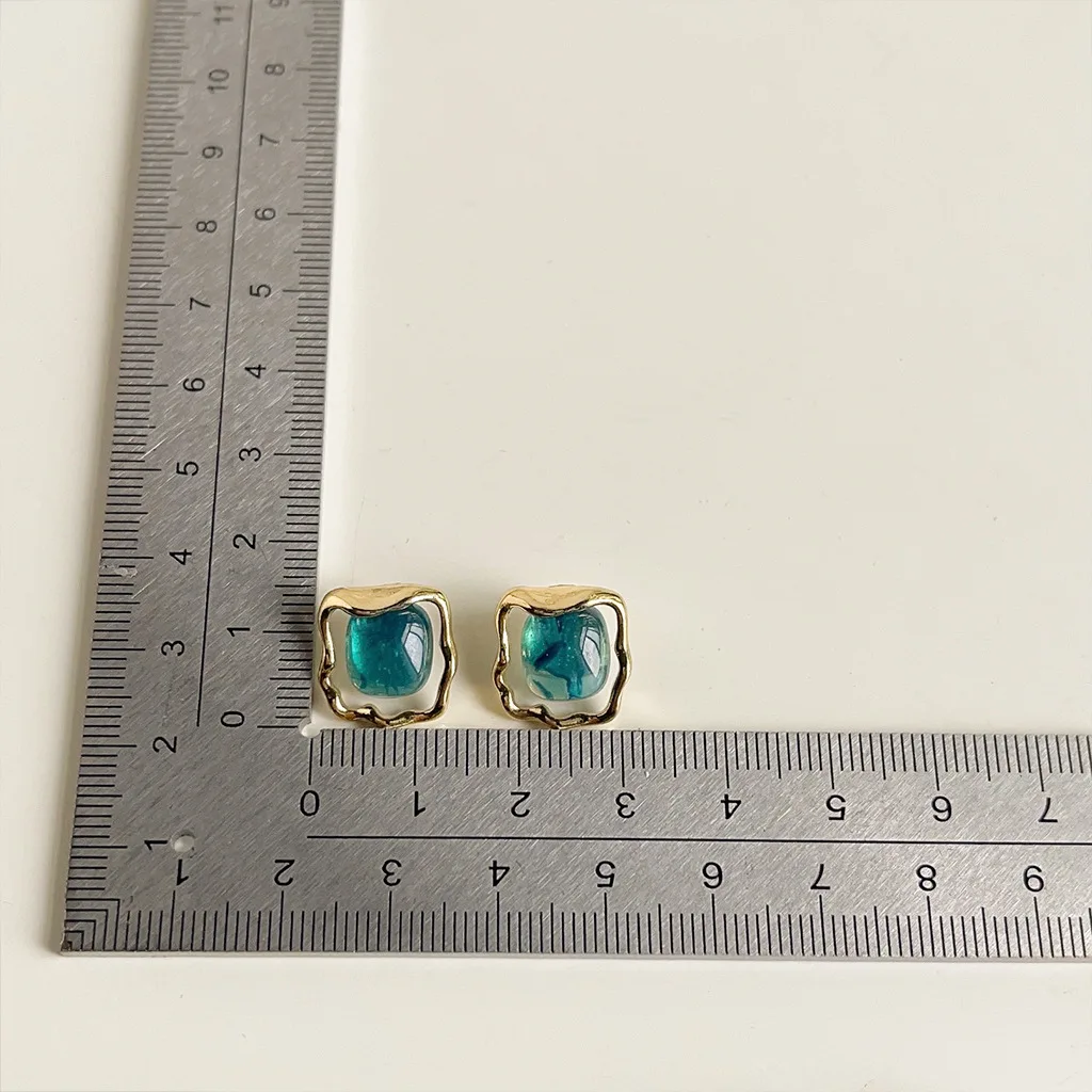 Korean Style Freshness Blue Acrylic Heart Stud Earrings For Women Party Cold Wind Advanced Fashion Jewelry