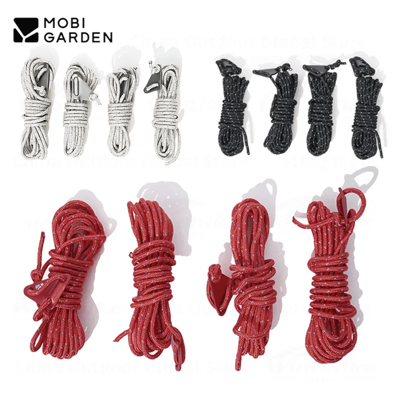 MOBI GARDEN 4 Pieces Wind Rope Polyester Wear-Resistant Adjustable Camping Tent Accessories Drawstring Reflective Windproof Rope