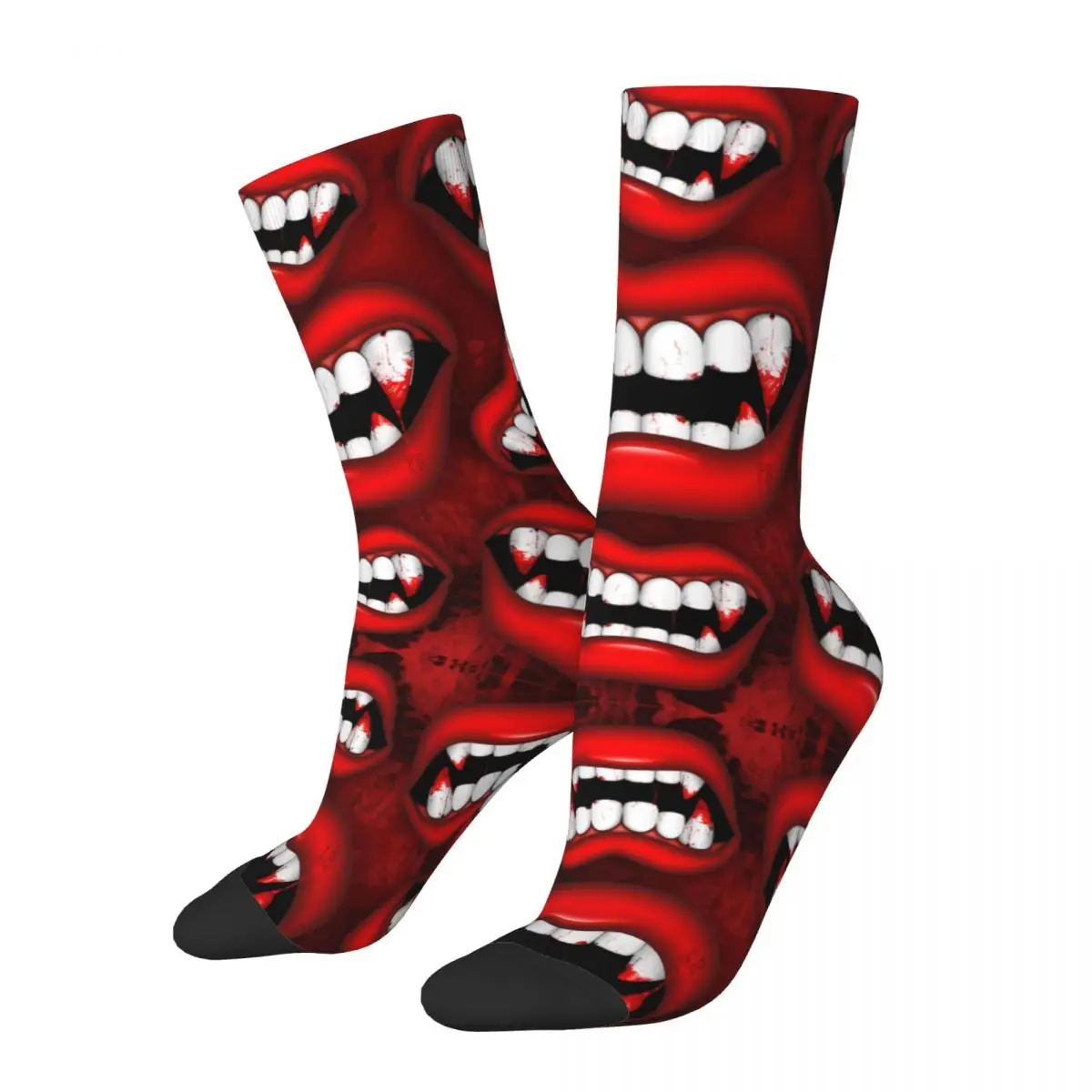 Happy Funny Men's Compression Socks Vampire Red Bloody Vintage Harajuku Mouth Hip Hop Novelty Seamless Crew Crazy Sock