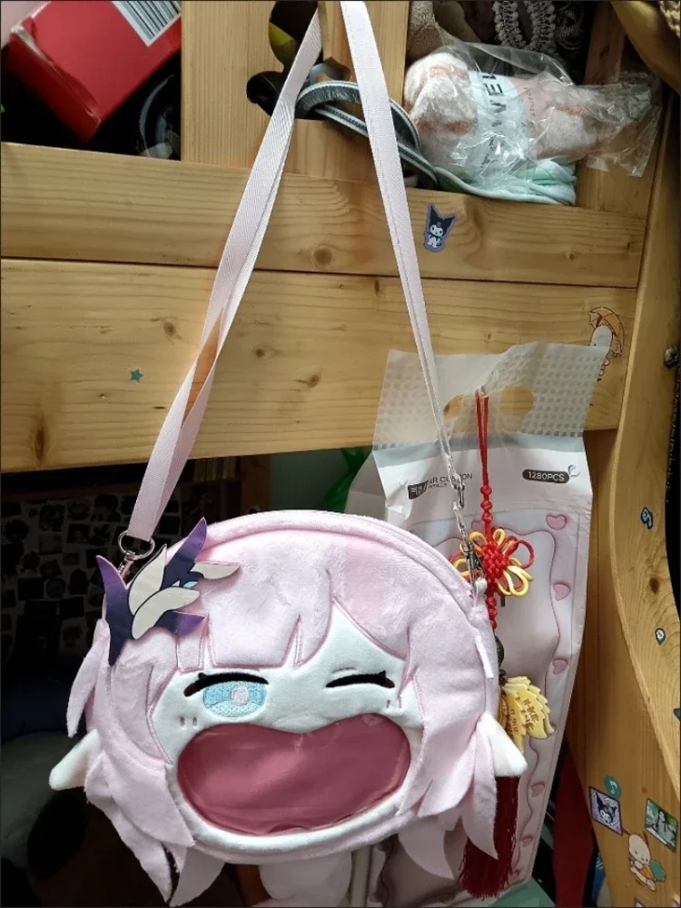 Honkai Impact 3rd Miss Pink Elf Elysia bolso transparente para salir, bolso de hombro informal, muñeca de algodón, accesorios de juguete de peluche, 35x37CM