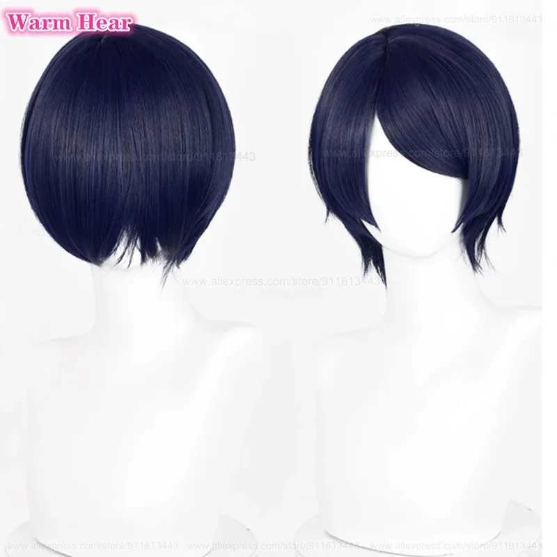 Game P5 Synthetic Hair Yusuke Kitagawa Short 29cm Blue Black Cosplay Anime Wig Heat Resistant Hair Halloween Party Wigs +Wig Cap