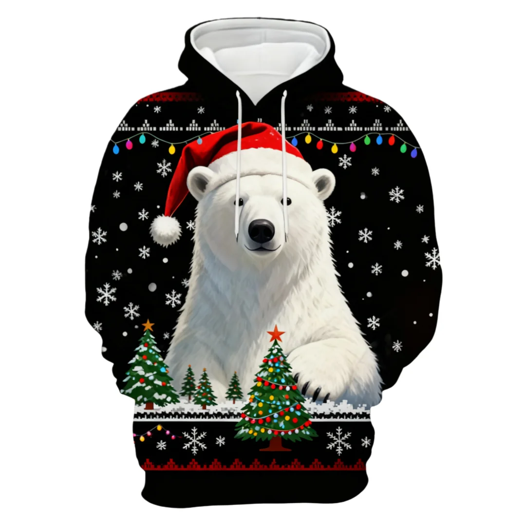 

Christmas Style Animal Printed Hoodies Cute Bear Pattern Pullovers Street Harajuku Clothing Autumn Winter Casual Sweatshirt Tops